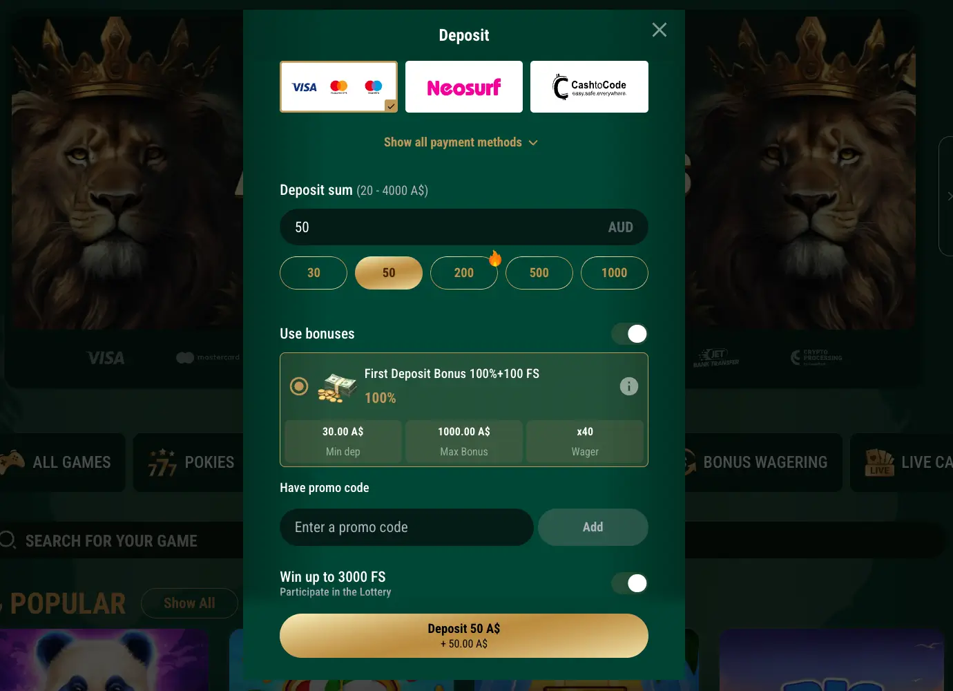 Richard Casino online deposit methods